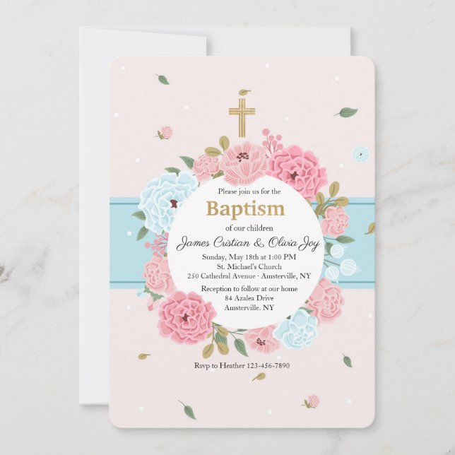 Rosa och Blå Blommors Inbjudan (Framsida)