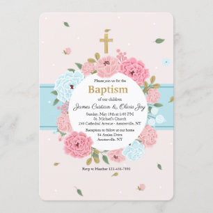 Rosa och Blå Blommors Inbjudan
