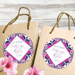 Rosa och blå bröllopsförmån för mexikanska plattor runt klistermärke<br><div class="desc">Rosa och blå mexikanska Talavera-plattor bröllop tack vare att du föredrar mallklistermärken,  brider och klistermärken för namn</div>