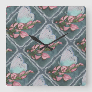 ROSA OCH BLÅ BUTTRYCKLIGEN FYRKANTIG KLOCKA