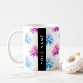 Rosa och blå Dahlia, blomster Mönster, Ditt Namn Kaffemugg