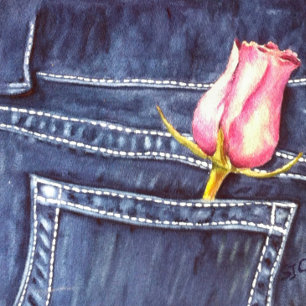 Rosa och blå Denim Watercolor Blommigt Birthday Inbjudningar
