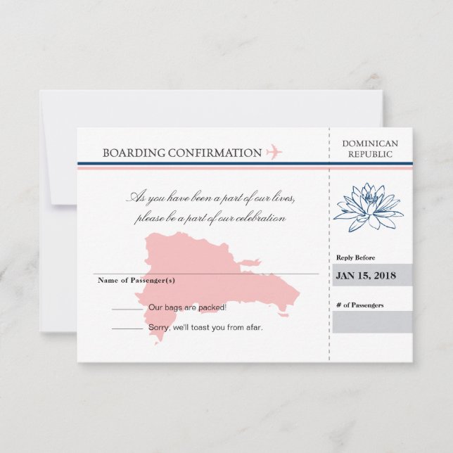 Rosa och Blå Dominikanska republiken RSVP OSA Kort (Framsida)