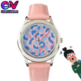 Rosa och Blå Doodle-mönster Armbandsur