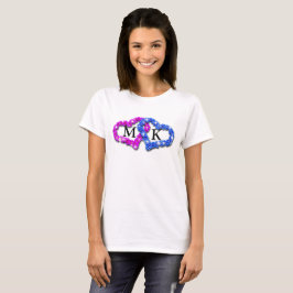 Rosa och blå Dubbla Monogram Blommigt Valentine Tee Shirt