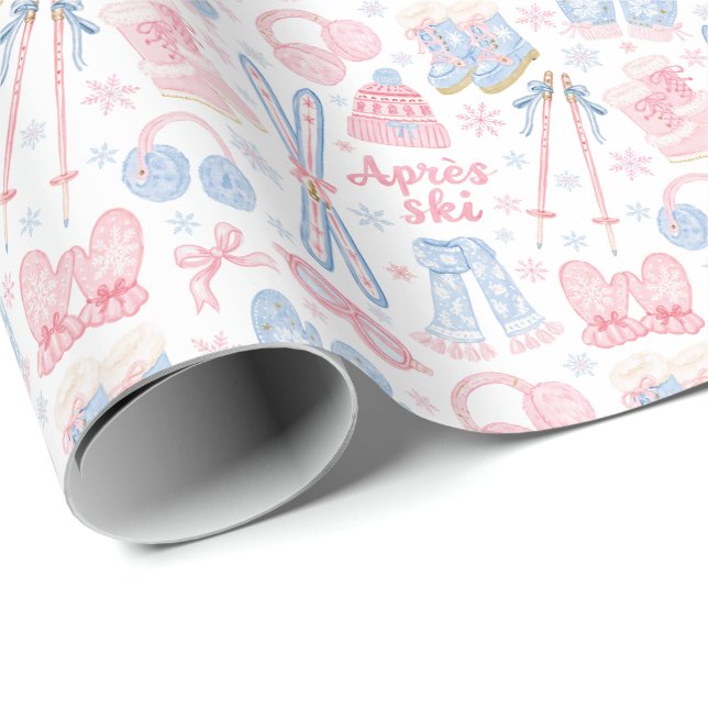 Rosa och Blå Efter Skidåkning Presentpapper (Rullad Hörn)
