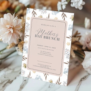 Rosa och blå Elegant Blommigt Mors dag Brunch Inbjudningar