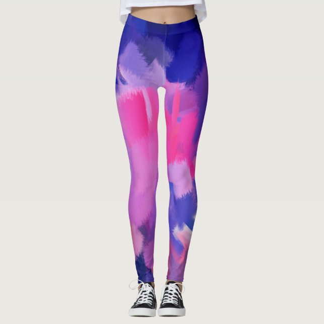 Rosa och blå färgplatta leggings (Framsida)