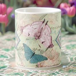 Rosa och blå fjärilar och Ro med Monogram Kaffemugg