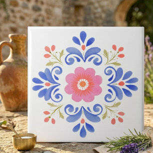 Rosa och blå folklig blomsterdekorativ kakel