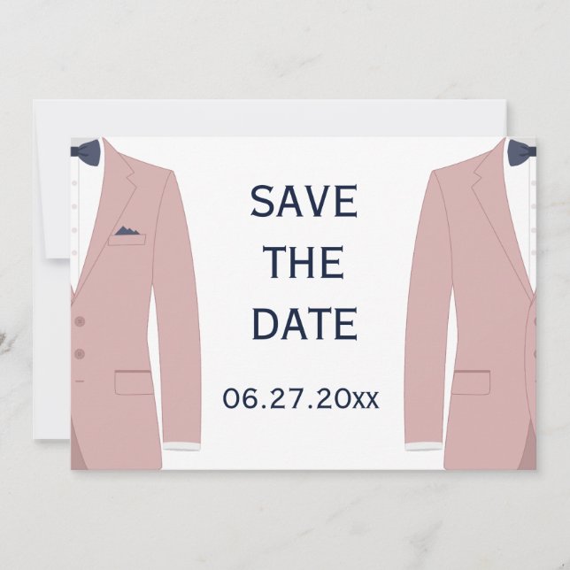 Rosa och blå gaybröllop Save The Date-kort Spara Datumet (Framsida)
