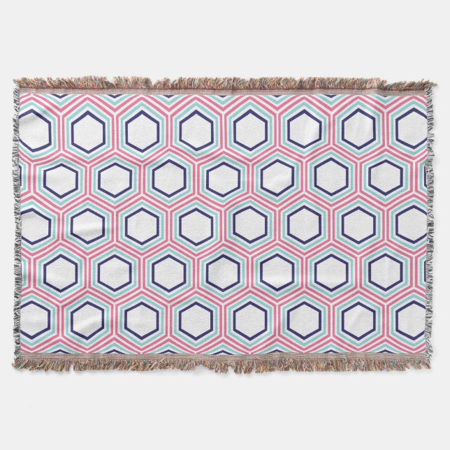 Rosa och blå geometriska Mönster Filt (Framsidan)