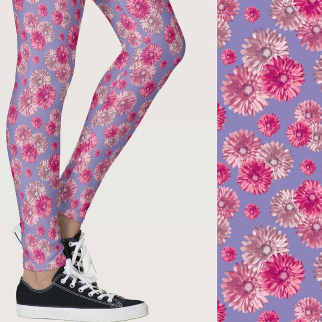 Rosa och blå gerbera tusenskönor mönstrad leggings (Skapare uppladdad)