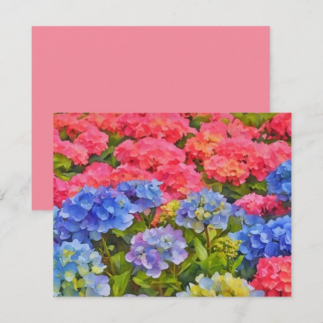 Rosa och Blå Hydrangea Blommor Notkort Set Anteckningskort (Fram/baksida)