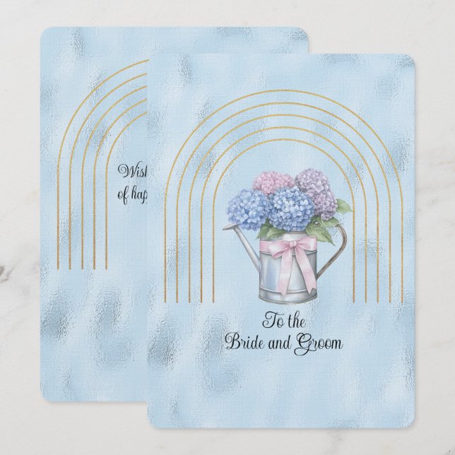 Rosa och blå Hydrangea vattenkanna Gyllene valv Anteckningskort (Fram/baksida)
