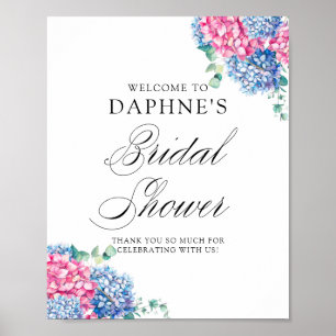 Rosa och Blå Hydrangeor Bröllopsfest Välkommen Poster