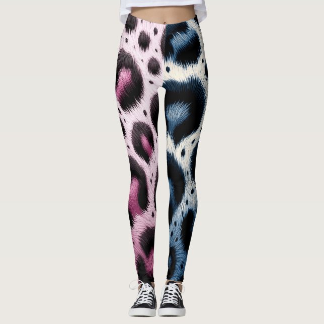 Rosa och blå leopard Päls-utskrifter Leggings (Framsida)
