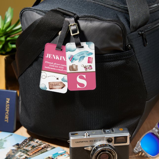 Rosa och blå Luft-resetävling, Barn block Bagagebricka (Fram & Baksida)