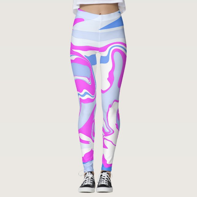 Rosa och blå marbling leggings (Framsida)