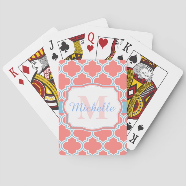 Rosa och blå marockansk quatrefoil casinokort (Baksidan)