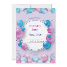 Rosa och blå modern Födelsedagsfest inbjudan