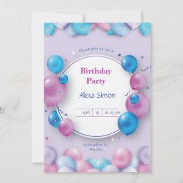 Rosa och blå modern Födelsedagsfest inbjudan