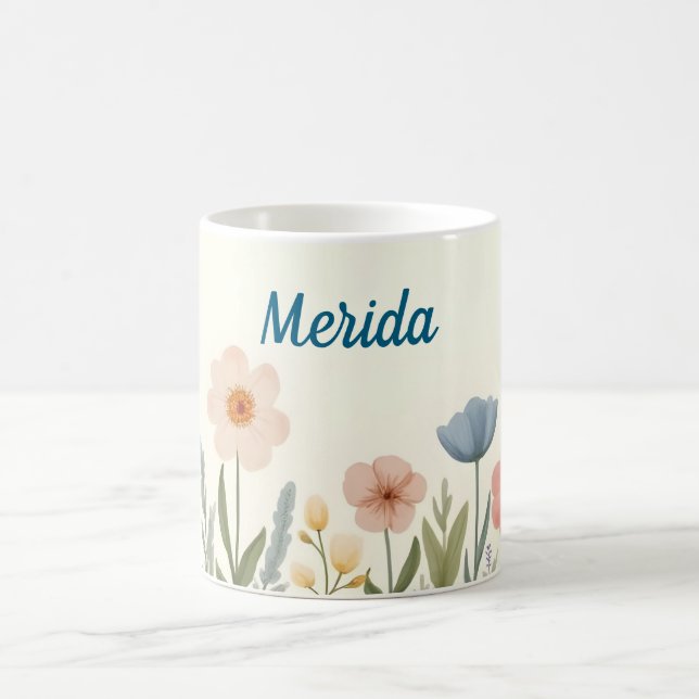 Rosa och blå pastellfärgade blommor kaffemugg (Center)
