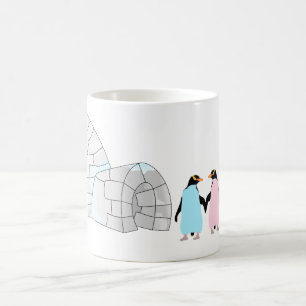 Rosa och blå penguiner vid igloo kaffemugg