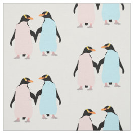 Rosa och blå Penguins som håller händer. Tyg