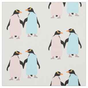 Rosa och blå Penguins som håller händer. Tyg
