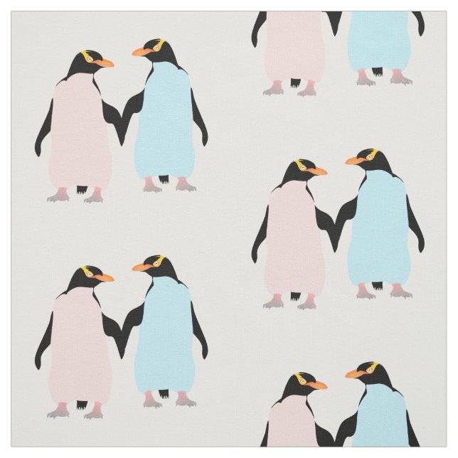 Rosa och blå Penguins som håller händer. Tyg (Provkarta)