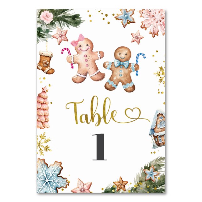 Rosa och Blå Pepparkakscookies Könsbestämning Bordsnummer (Framsidan)