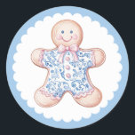 Rosa och blå Pepparkaksgubbe Runt Klistermärke<br><div class="desc">Juldekalen har en Rosa och blå Pepparkaksgubbe. Du kan anpassa ditt meddelande.</div>