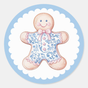 Rosa och blå Pepparkaksgubbe Runt Klistermärke