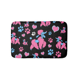 Rosa och blå Pudel-Mönster på svart bakgrund Badrumsmatta