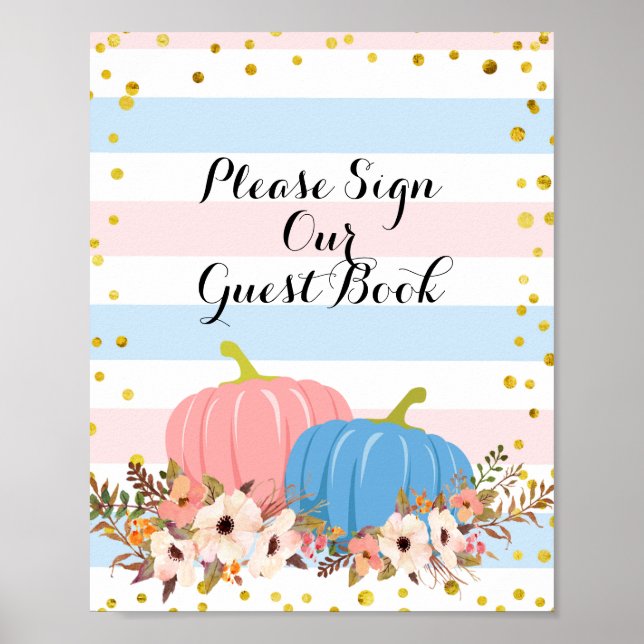 Rosa och blå Pumpkin Skriv under gästen Poster (Framsidan)