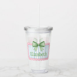 Rosa och blå ram med grön Gingham-slöja Take Away Mugg