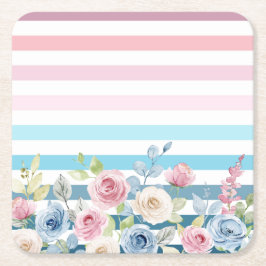 Rosa och blå rand och blomma underlägg papper kvadrat