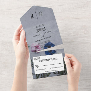 Rosa och blå ro botaniska blommigten Bröllop Allt 