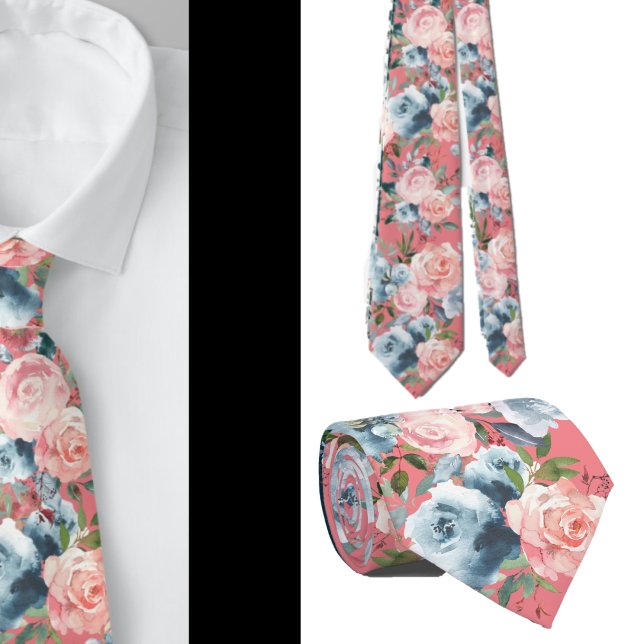 Rosa och blå rosor blommor blomster halsduk slips (Skapare uppladdad)