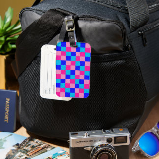 Rosa och blå rutig tryck bagagebricka