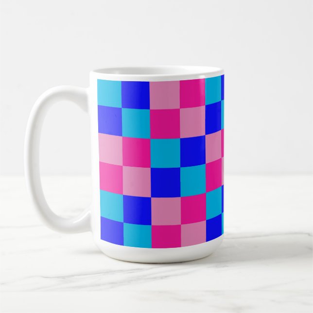 Rosa och Blå Rutig Tryck Kaffemugg (Vänster)