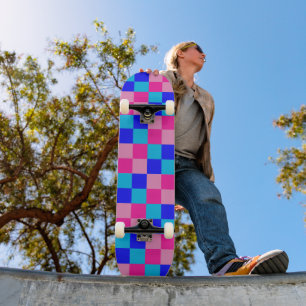 Rosa och blå rutig tryck mini skateboard bräda 18,5 cm