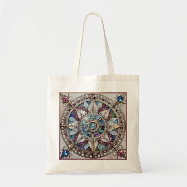 Rosa och blå safirer diamanter pärlor mandala tygkasse (Framsidan)