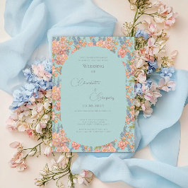 Rosa och blå shabby chic blommigt bröllop inbjudningar