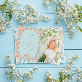 Rosa och blå shabby chic-blommigtar inbjudningar