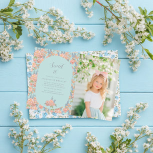 Rosa och blå shabby chic-blommigtar inbjudningar