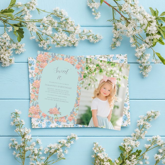 Rosa och blå shabby chic-blommigtar inbjudningar (Skapare uppladdad)