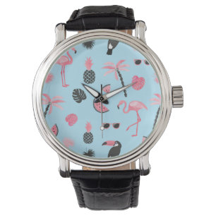 Rosa och Blå sommaren Tropical Mönster Armbandsur
