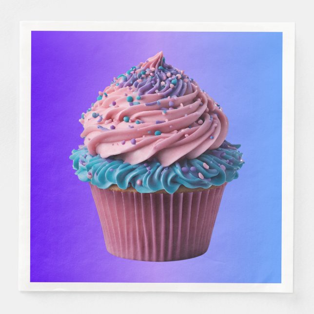 Rosa och blå Vaniljcupcake Pappersservett (Framsida)